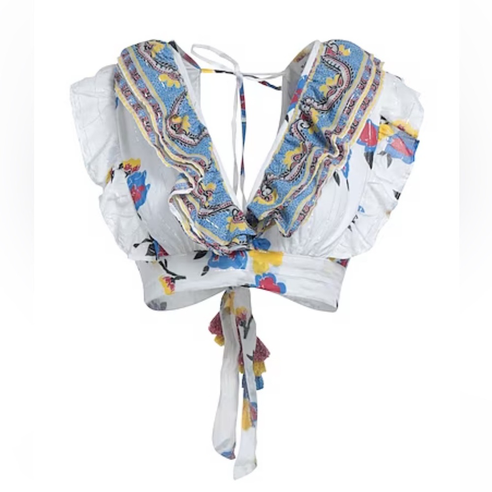 [PLACE NATIONALE] Colorful Ruffle Crop Top - Size Small